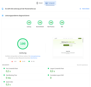 PageSpeed Insights Ergebnis Design Individuell Desktop